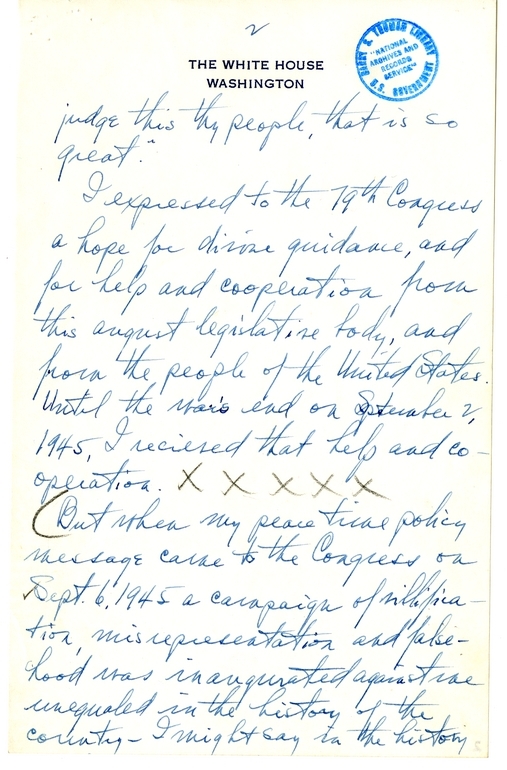 Speech Draft of President Harry S. Truman