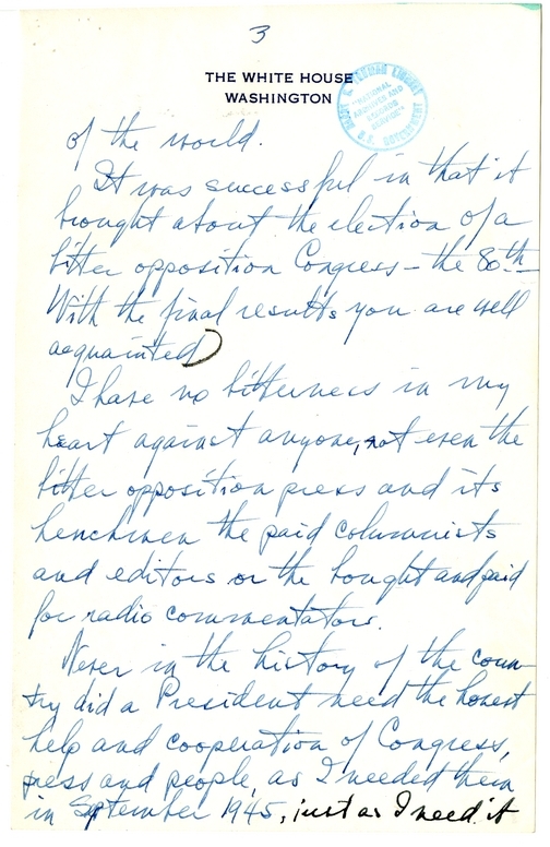 Speech Draft of President Harry S. Truman