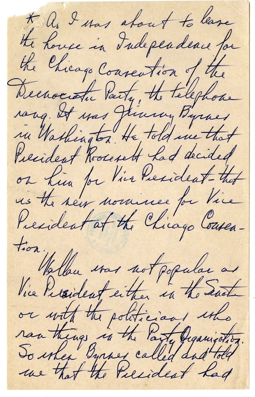 Longhand Note of President Harry S. Truman