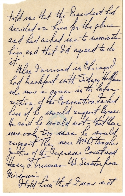 Longhand Note of President Harry S. Truman