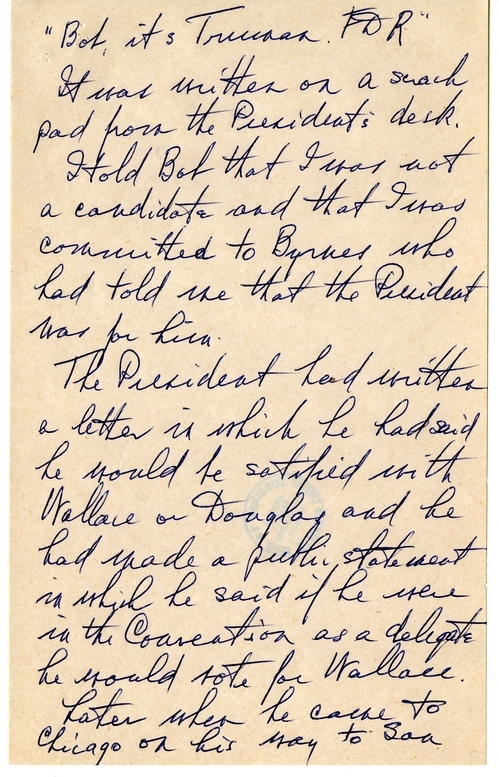 Longhand Note of President Harry S. Truman