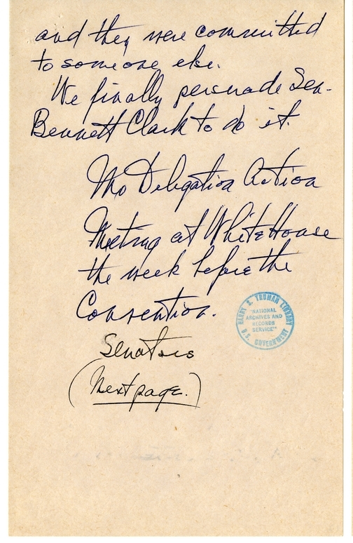 Longhand Note of President Harry S. Truman