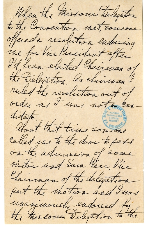 Longhand Note of President Harry S. Truman