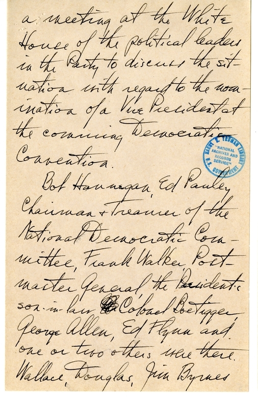 Longhand Note of President Harry S. Truman