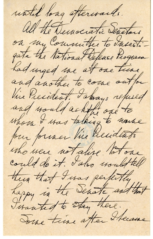 Longhand Note of President Harry S. Truman