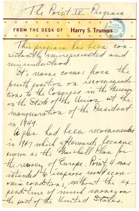 Longhand Note of President Harry S. Truman