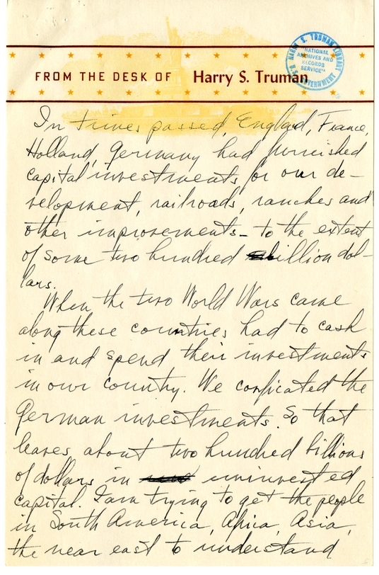 Longhand Note of President Harry S. Truman