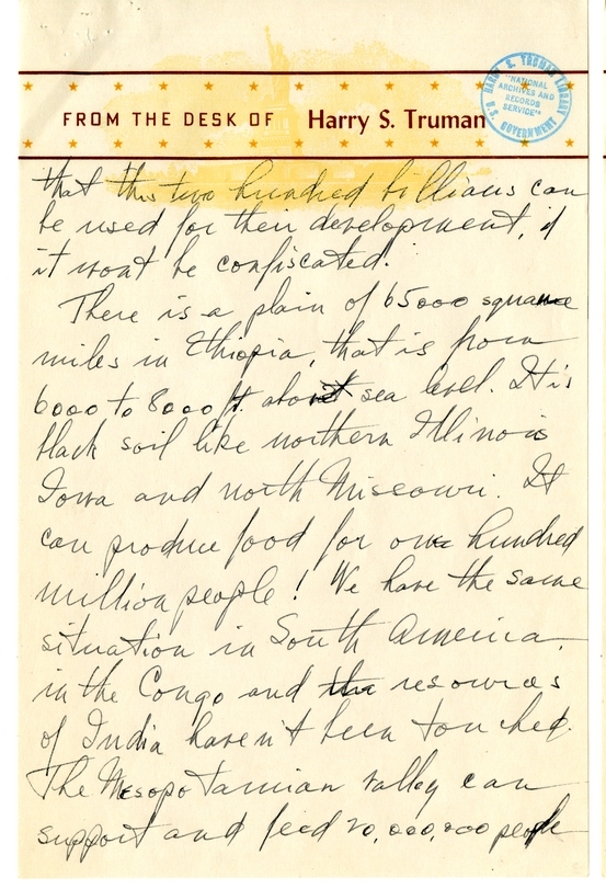 Longhand Note of President Harry S. Truman