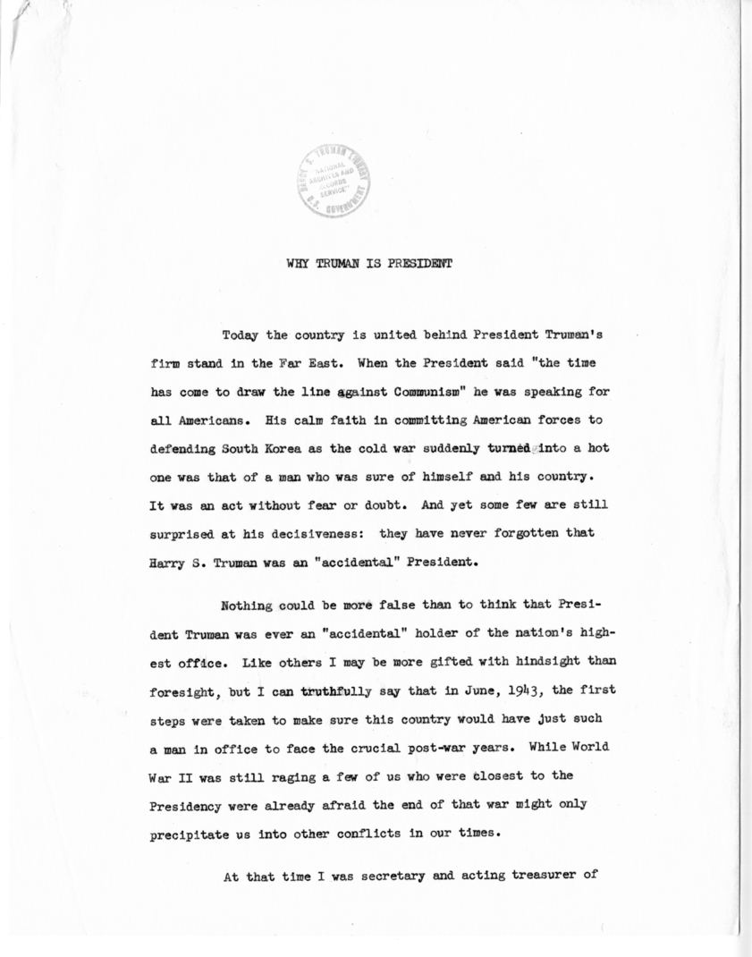 Memorandum Why Truman Is President By Edwin Pauley Harry S Truman memorandum-why-truman-is-president-by-edwin-pauley-harry-s-truman
