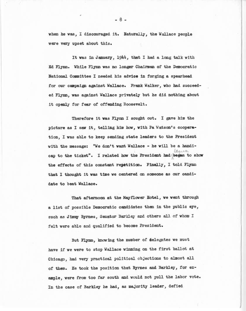Memorandum, "Why Truman Is President," by Edwin Pauley