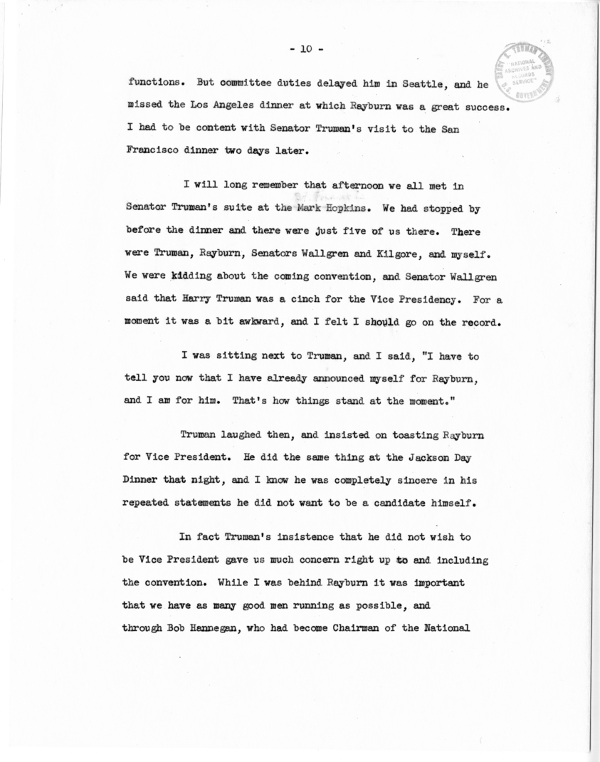 Memorandum, "Why Truman Is President," by Edwin Pauley