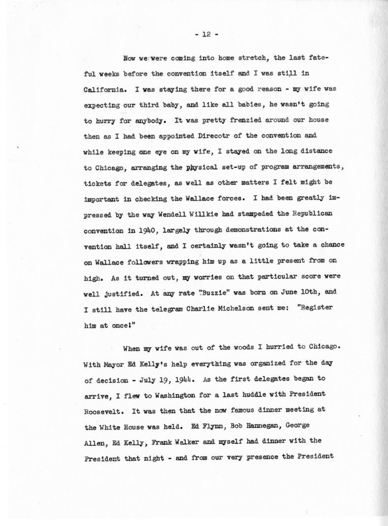 Memorandum, "Why Truman Is President," by Edwin Pauley