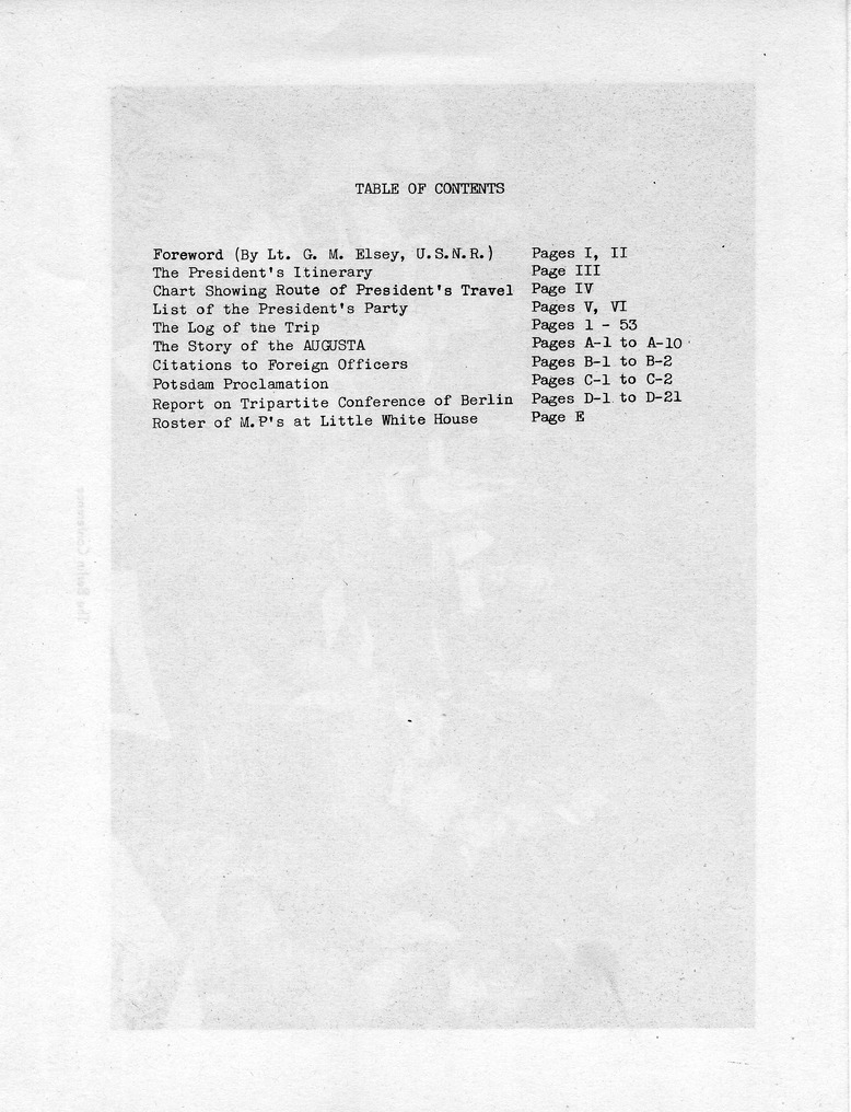 Log of President Harry S. Truman's Trip to the Berlin Conference