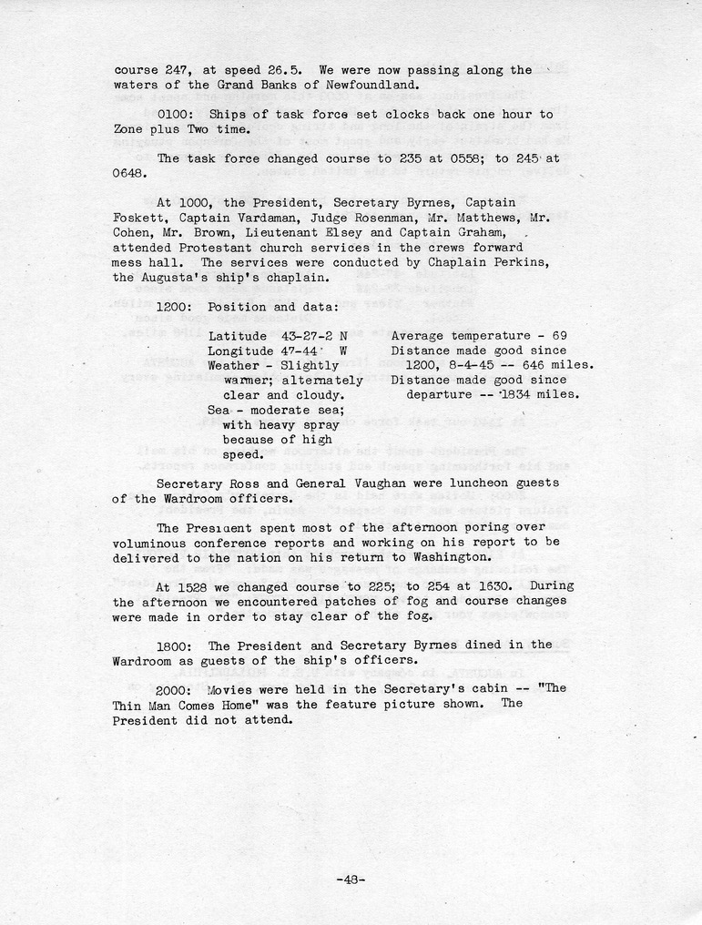 Log of President Harry S. Truman's Trip to the Berlin Conference