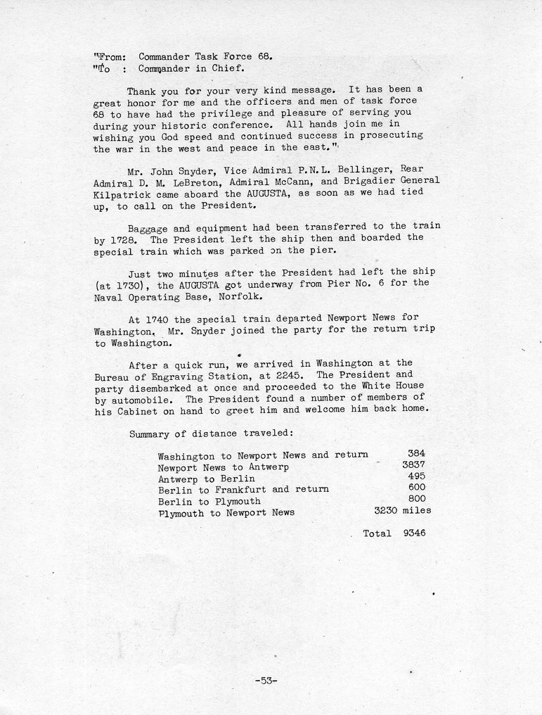 Log of President Harry S. Truman's Trip to the Berlin Conference