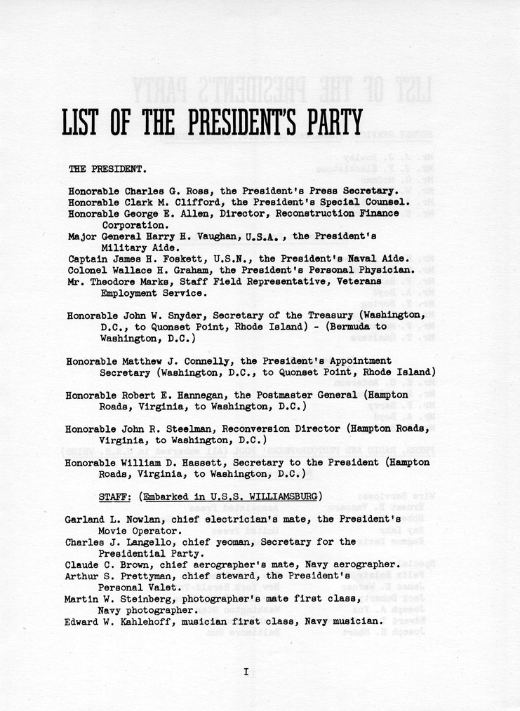 Log of President Harry S. Truman's Vacation Cruise