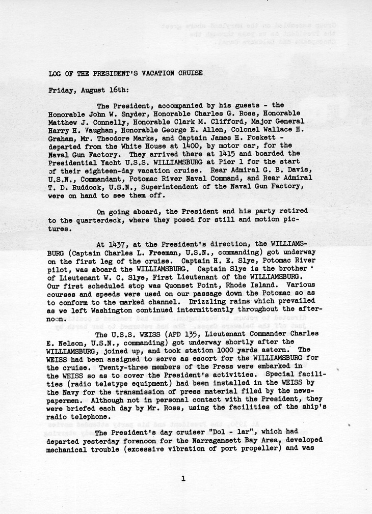 Log of President Harry S. Truman's Vacation Cruise