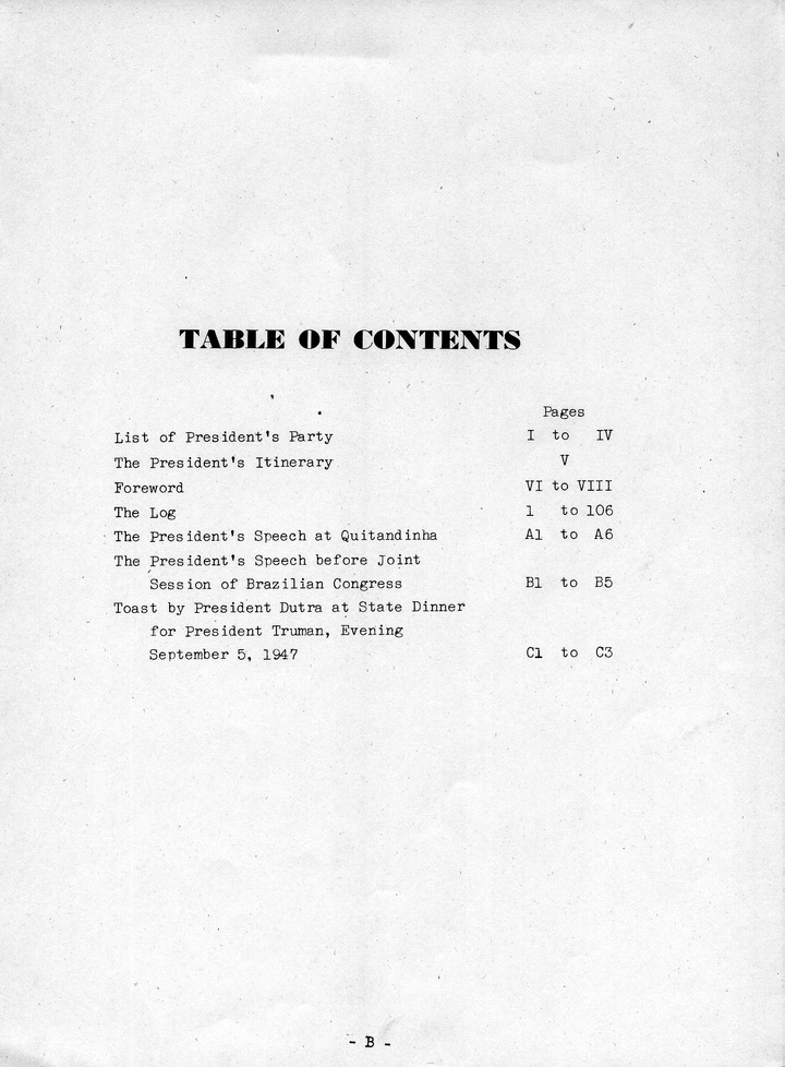 Log of President Harry S. Truman's Trip to Rio de Janeiro, Brazil