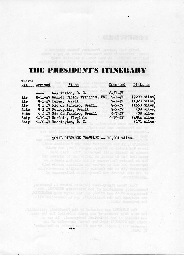 Log of President Harry S. Truman's Trip to Rio de Janeiro, Brazil