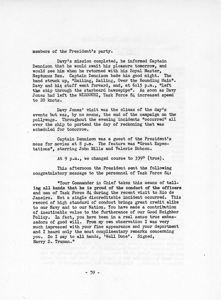 Log of President Harry S. Truman's Trip to Rio de Janeiro, Brazil