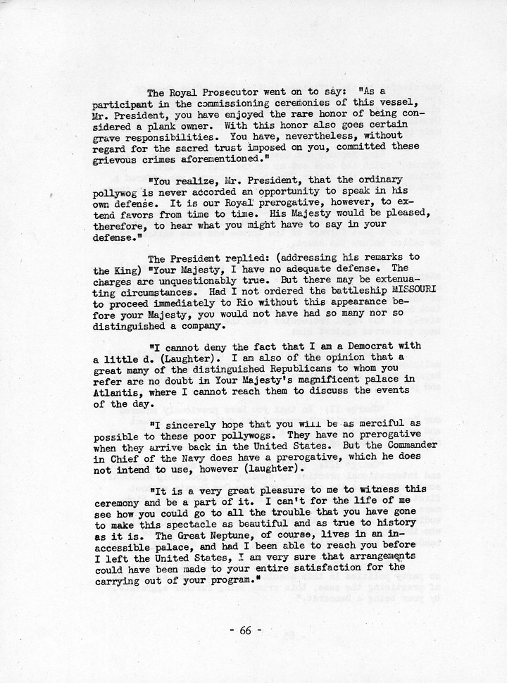 Log of President Harry S. Truman's Trip to Rio de Janeiro, Brazil