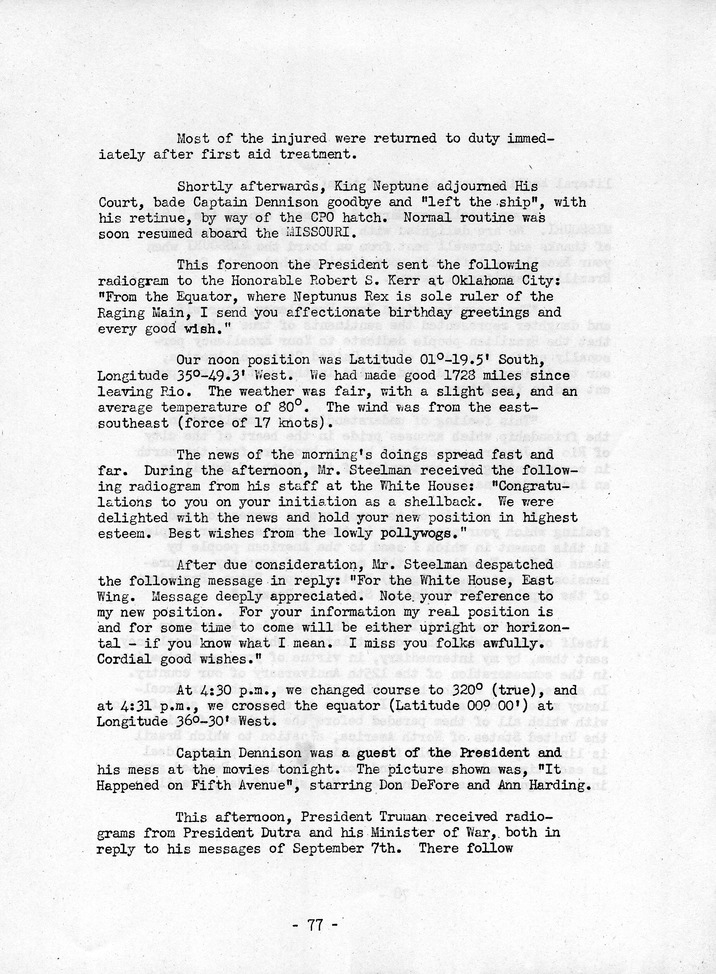 Log of President Harry S. Truman's Trip to Rio de Janeiro, Brazil