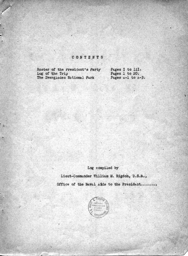 Log of President Harry S. Truman's Third Visit to Key West, Florida