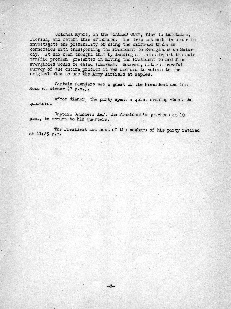 Log of President Harry S. Truman's Third Visit to Key West, Florida