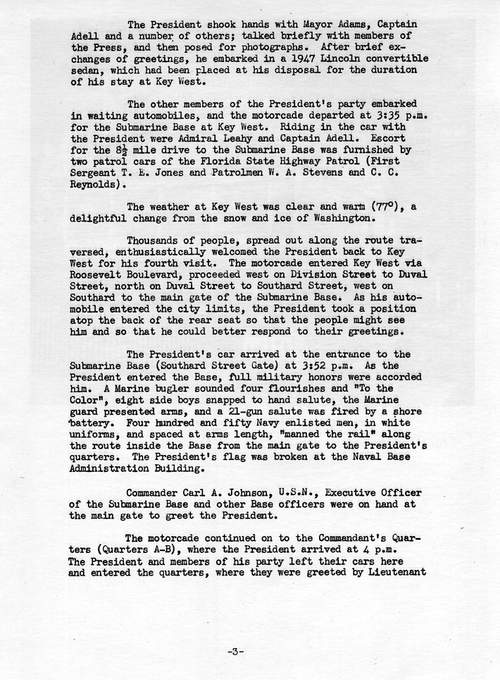 Log of President Harry S. Truman's Trip to Puerto Rico, the Virgin Islands, Guantanamo Bay, Cuba, and Fourth Key West, Florida