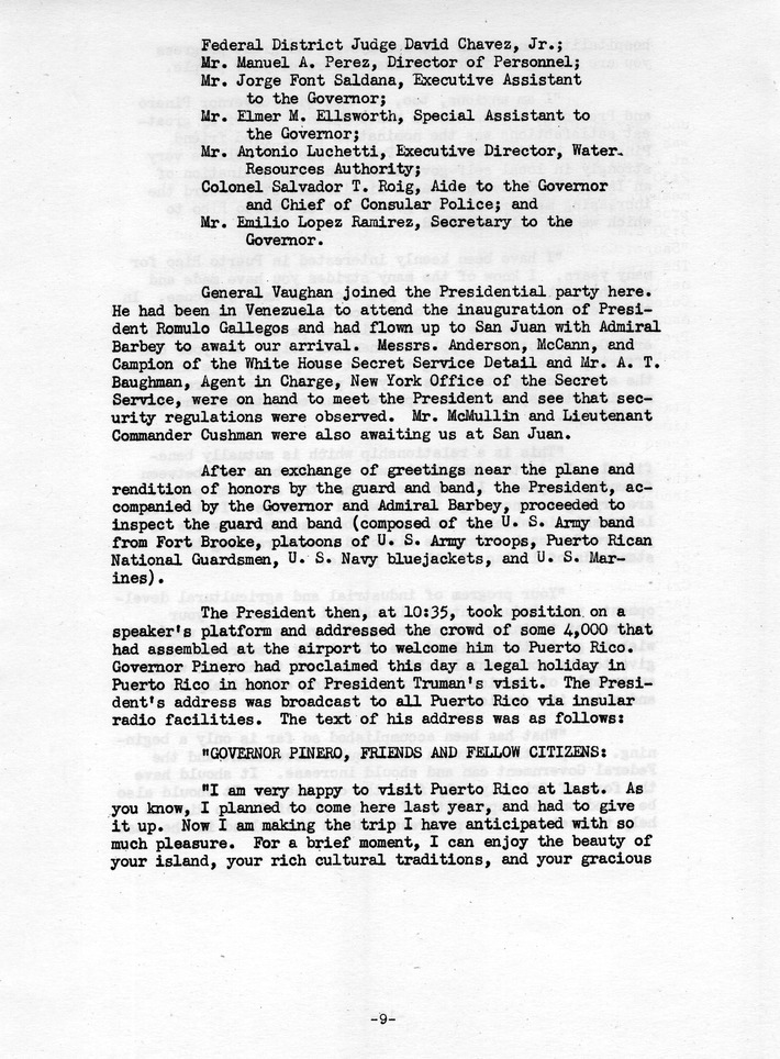 Log of President Harry S. Truman's Trip to Puerto Rico, the Virgin Islands, Guantanamo Bay, Cuba, and Fourth Key West, Florida