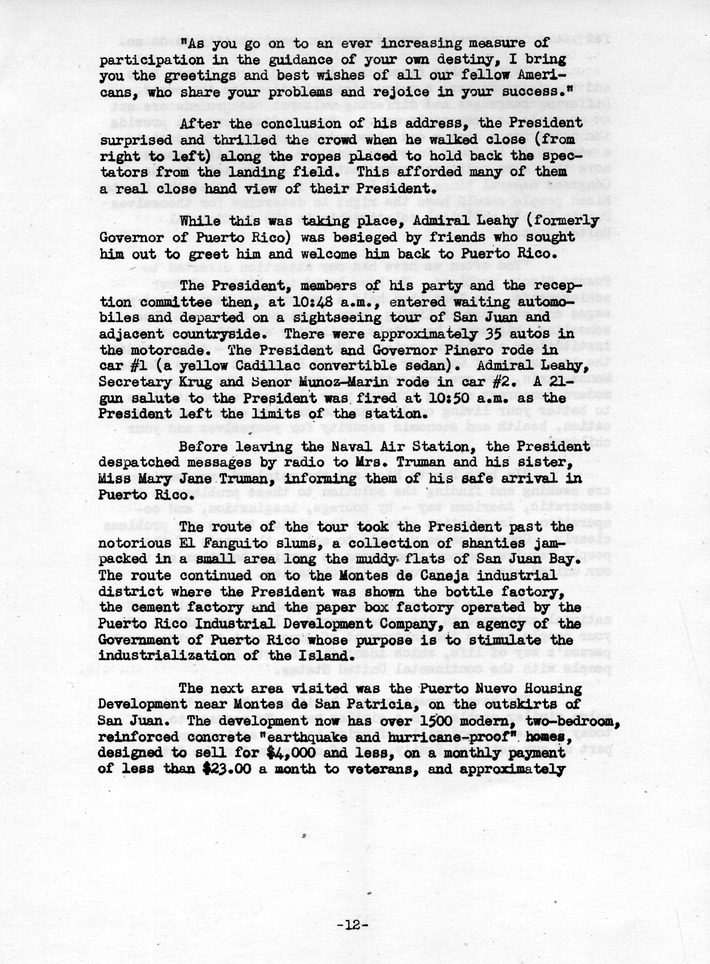 Log of President Harry S. Truman's Trip to Puerto Rico, the Virgin Islands, Guantanamo Bay, Cuba, and Fourth Key West, Florida