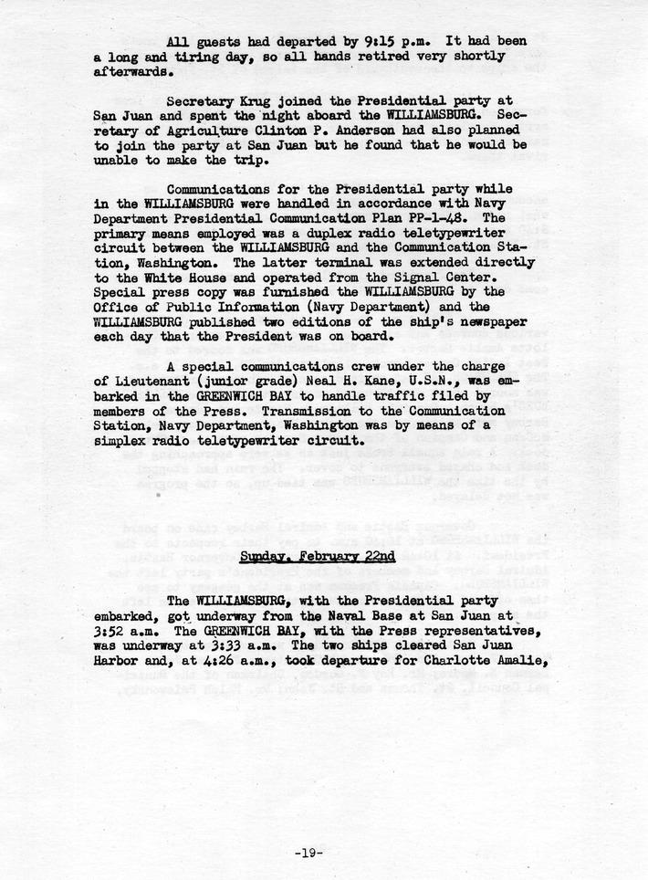 Log of President Harry S. Truman's Trip to Puerto Rico, the Virgin Islands, Guantanamo Bay, Cuba, and Fourth Key West, Florida