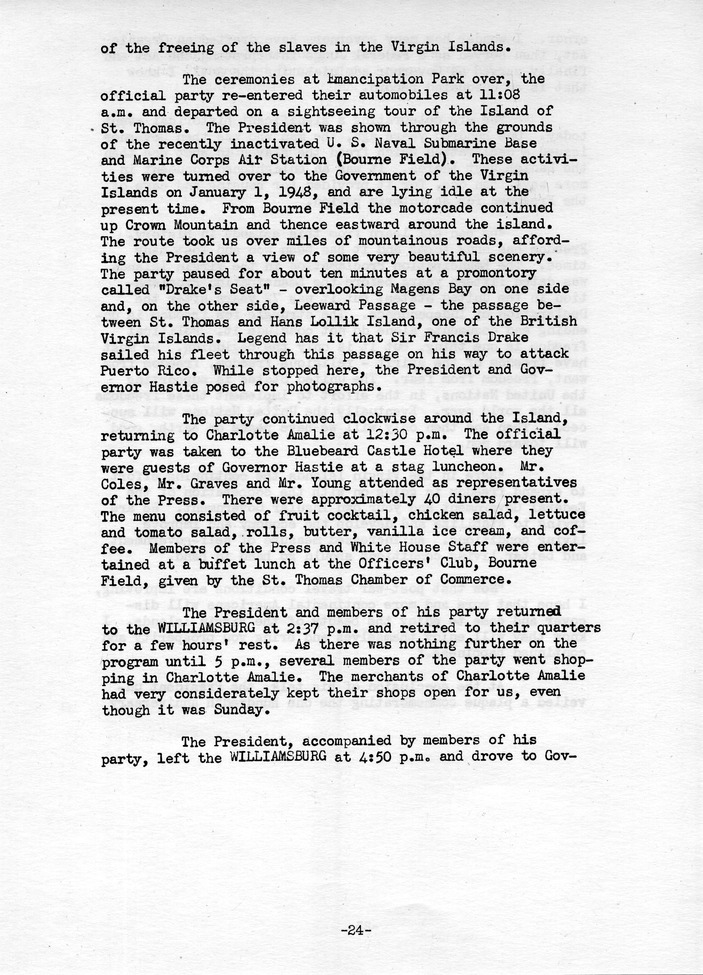 Log of President Harry S. Truman's Trip to Puerto Rico, the Virgin Islands, Guantanamo Bay, Cuba, and Fourth Key West, Florida