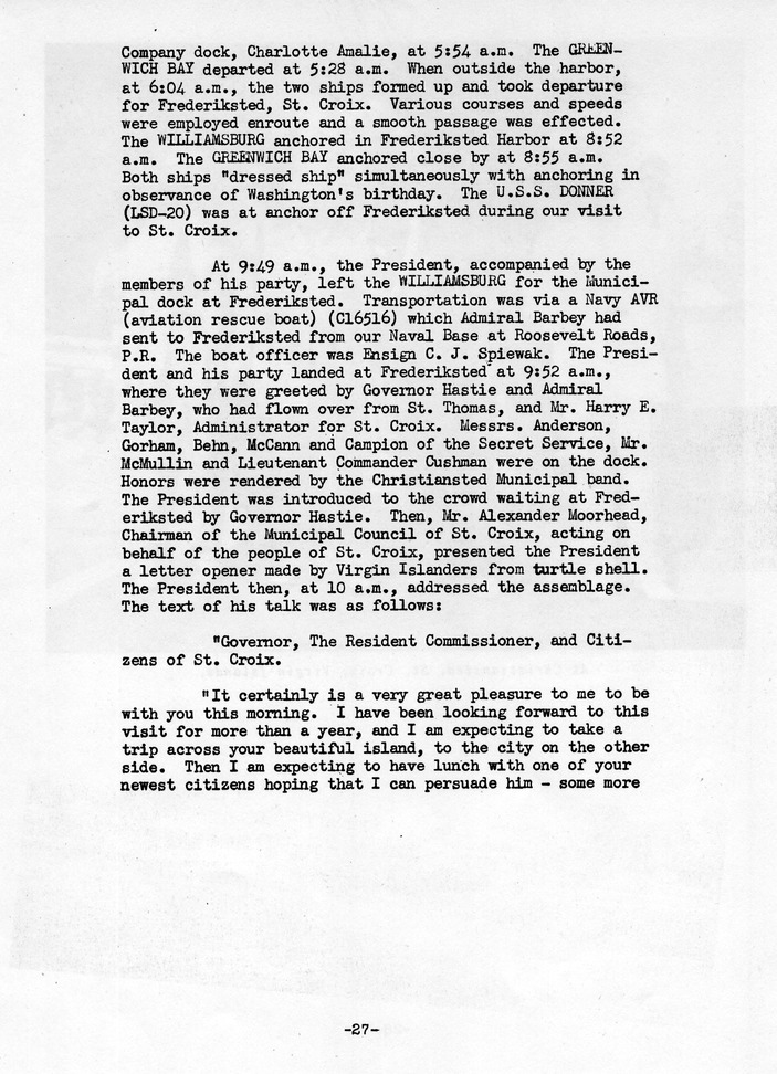 Log of President Harry S. Truman's Trip to Puerto Rico, the Virgin Islands, Guantanamo Bay, Cuba, and Fourth Key West, Florida