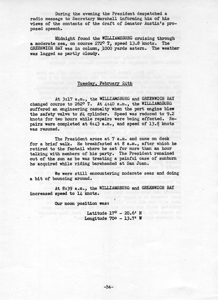 Log of President Harry S. Truman's Trip to Puerto Rico, the Virgin Islands, Guantanamo Bay, Cuba, and Fourth Key West, Florida