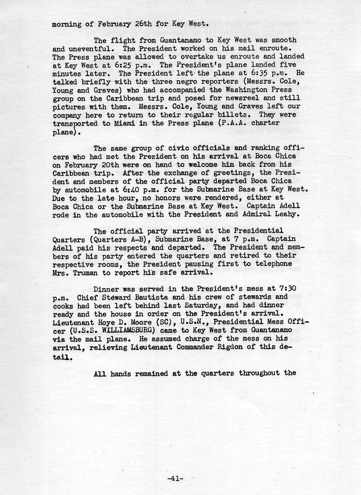 Log of President Harry S. Truman's Trip to Puerto Rico, the Virgin Islands, Guantanamo Bay, Cuba, and Fourth Key West, Florida