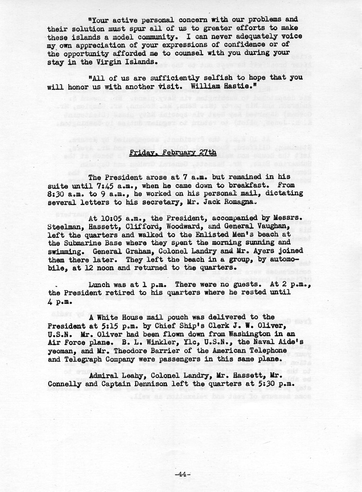 Log of President Harry S. Truman's Trip to Puerto Rico, the Virgin Islands, Guantanamo Bay, Cuba, and Fourth Key West, Florida