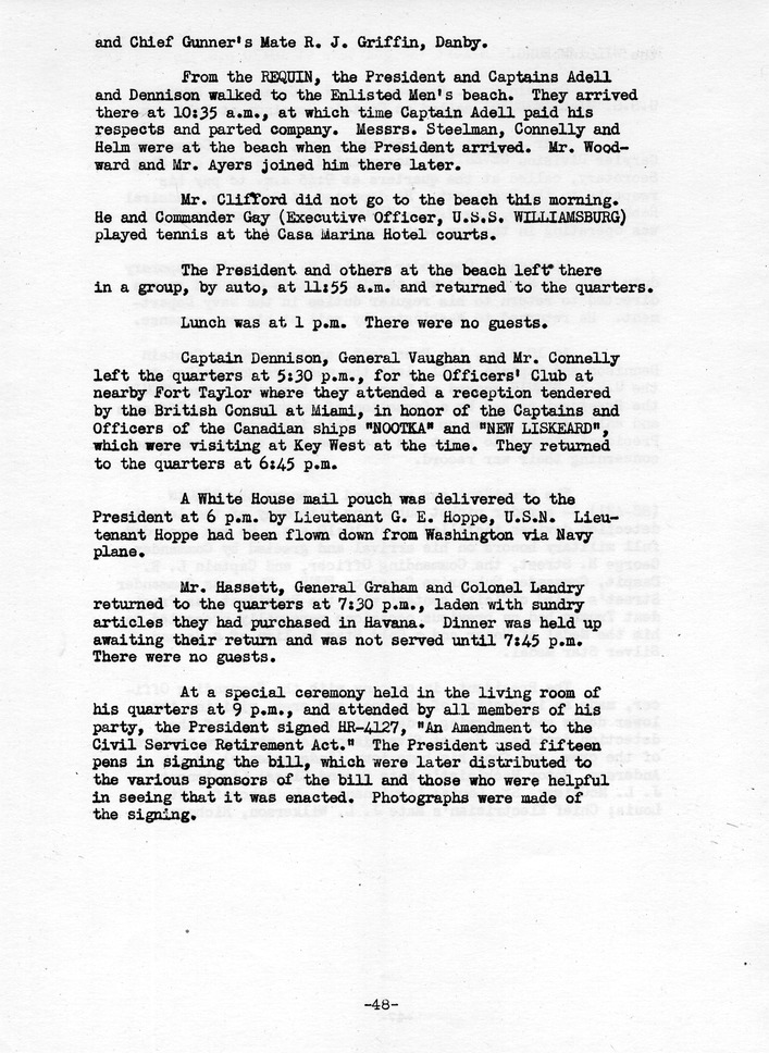 Log of President Harry S. Truman's Trip to Puerto Rico, the Virgin Islands, Guantanamo Bay, Cuba, and Fourth Key West, Florida