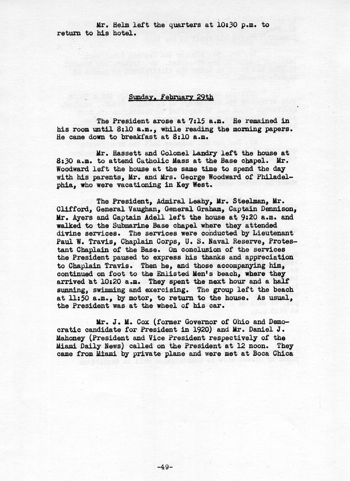 Log of President Harry S. Truman's Trip to Puerto Rico, the Virgin Islands, Guantanamo Bay, Cuba, and Fourth Key West, Florida