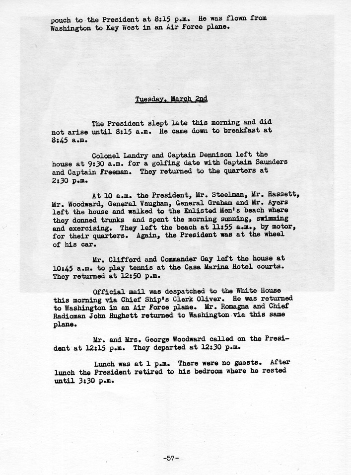 Log of President Harry S. Truman's Trip to Puerto Rico, the Virgin Islands, Guantanamo Bay, Cuba, and Fourth Key West, Florida