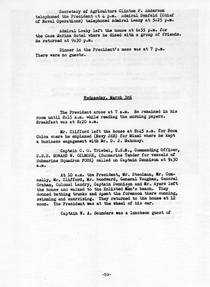 Log of President Harry S. Truman's Trip to Puerto Rico, the Virgin Islands, Guantanamo Bay, Cuba, and Fourth Key West, Florida