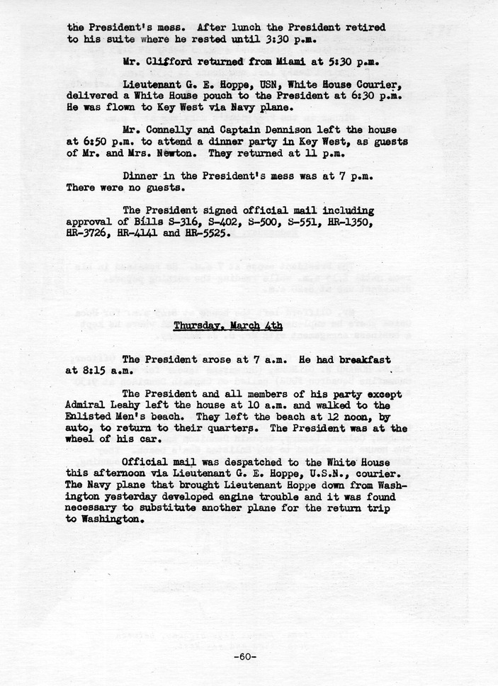 Log of President Harry S. Truman's Trip to Puerto Rico, the Virgin Islands, Guantanamo Bay, Cuba, and Fourth Key West, Florida