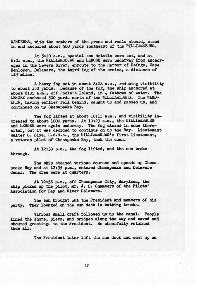 Log of President Harry S. Truman's Vacation Cruise in the Chesapeake and Delaware Bays