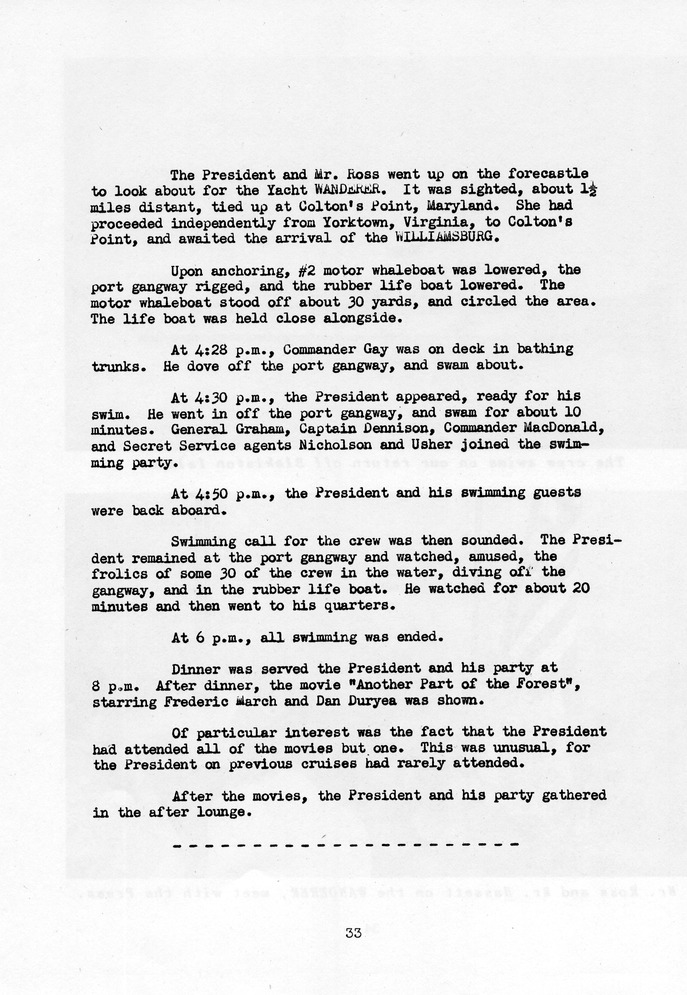 Log of President Harry S. Truman's Vacation Cruise in the Chesapeake and Delaware Bays