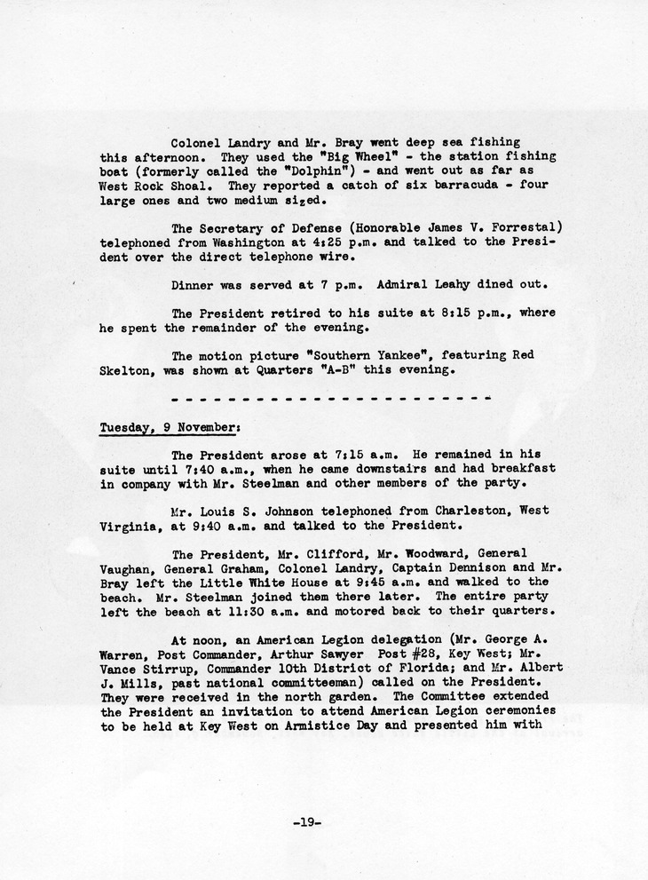 Log of President Harry S. Truman's Fifth Trip to Key West, Florida