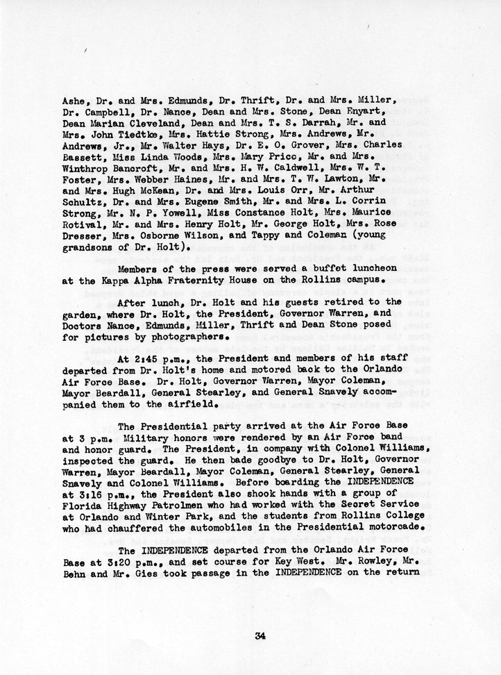 Log of President Harry S. Truman's Sixth Trip to Key West and Orlando, Florida