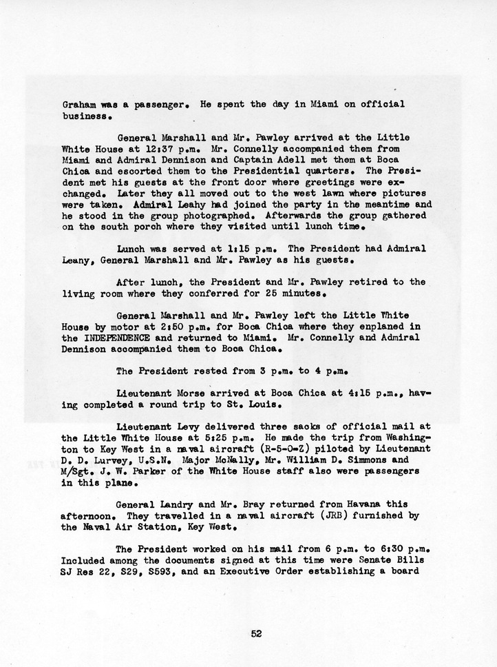 Log of President Harry S. Truman's Sixth Trip to Key West and Orlando, Florida