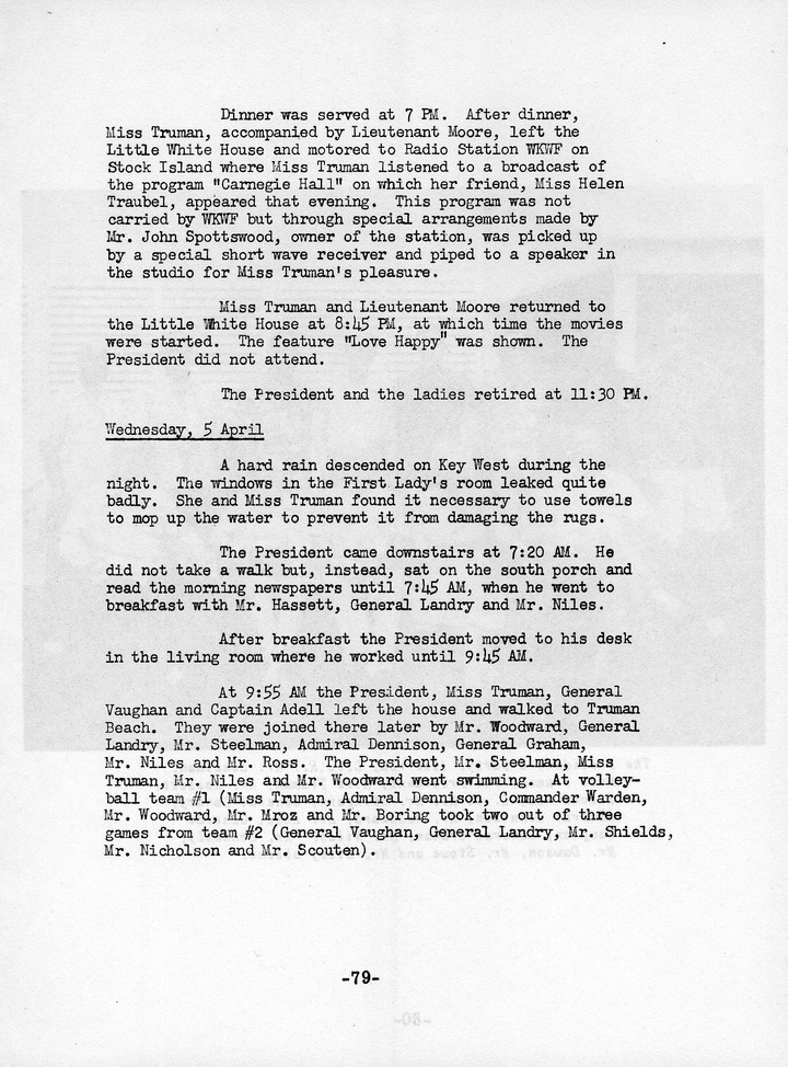 Log of President Harry S. Truman's Eighth Trip to Key West, Florida