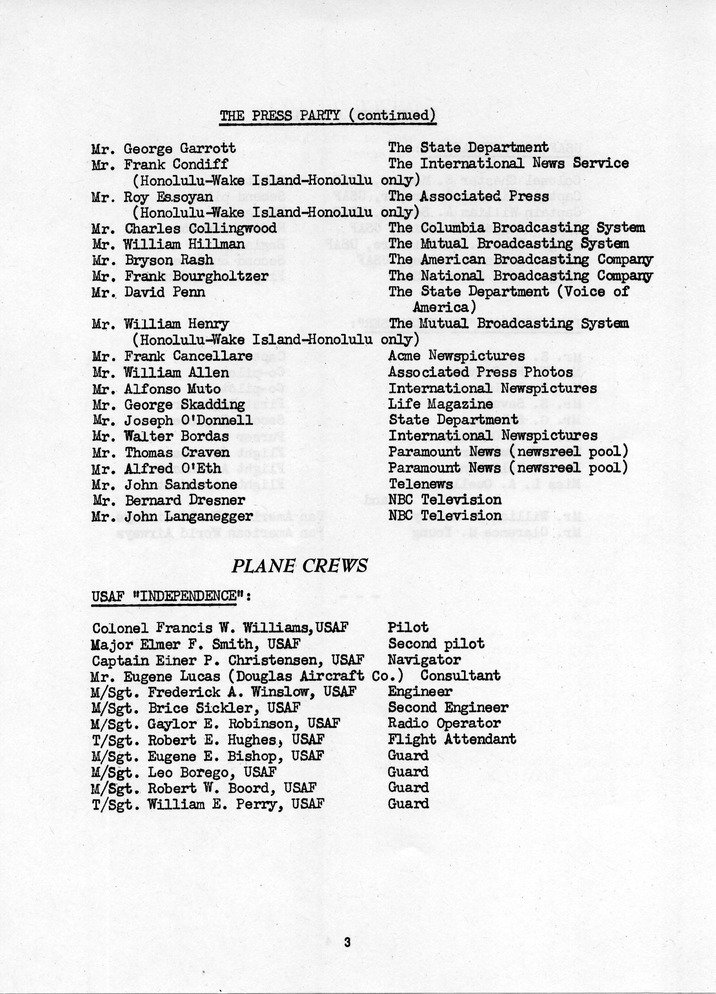 Log of President Harry S. Truman's Trip to Wake Island