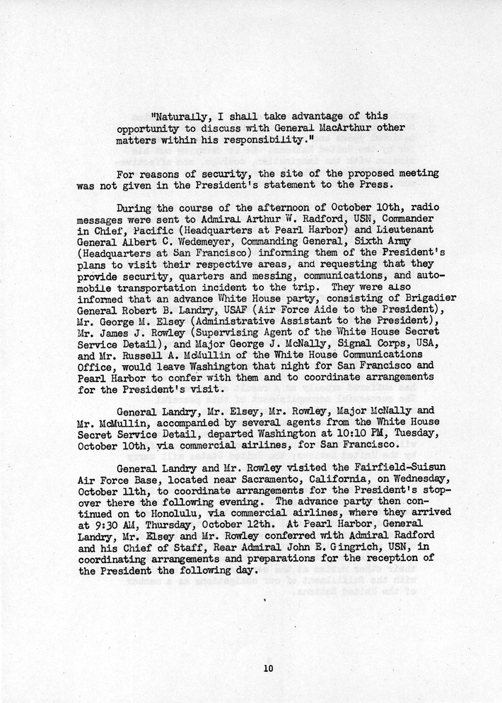 Log of President Harry S. Truman's Trip to Wake Island